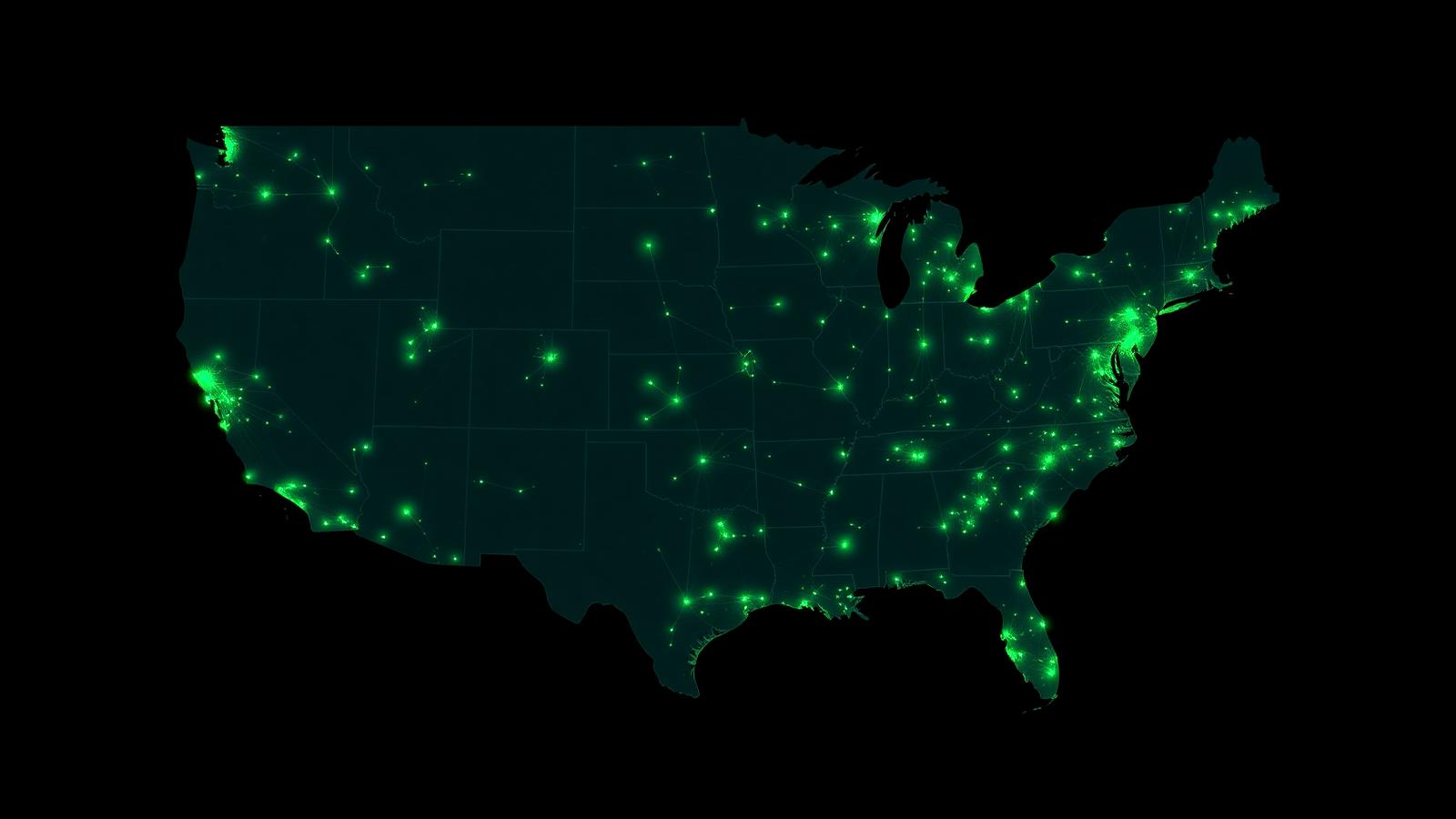 Map of the United States showing nationwide business funding coverage